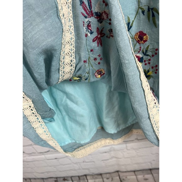 UMGEE light blue boho embroidered lace trim A-line short sleeve dress size L - Picture 7 of 9